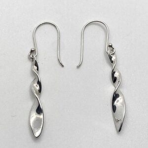 Vtg Sterling Silver Spiral Twist Dangle Hook Earrings  / 1.8”